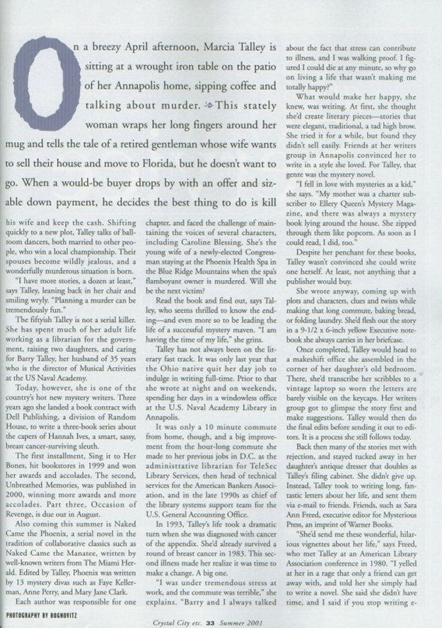 Page one of Murder, She Wrote from Crystal City, Etc. magazine